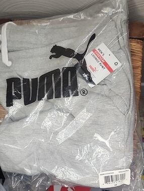 Puma Men's Light Gray Athletic Lounge Shorts with Black Logo